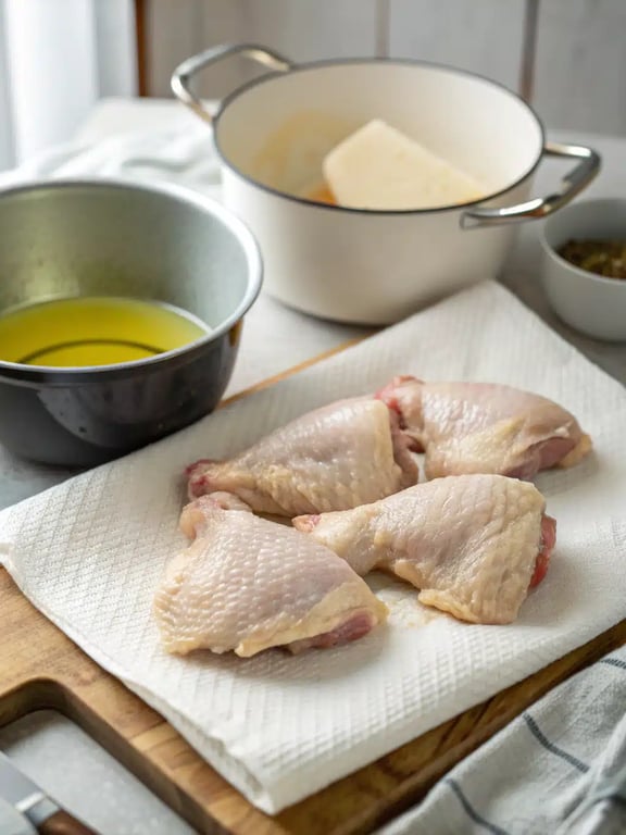 Step 2 for hawaiian shoyu chicken — searing chicken thighs in a pot
