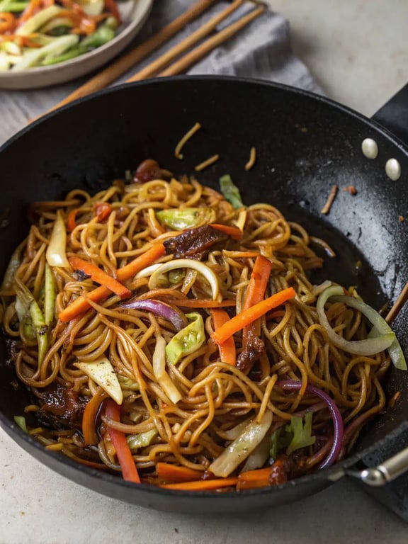 Final step for pan fried noodles — plated and ready