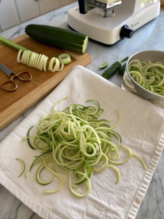 Cooking garlic and red pepper flakes in olive oil for spicy zucchini noodles