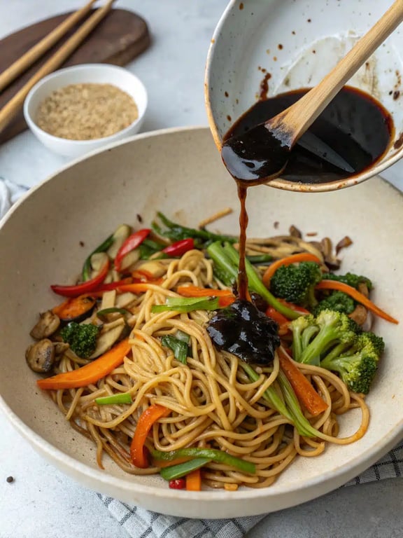 stir fried noodles — step 4 Step 4 for stir fried noodles — texture check