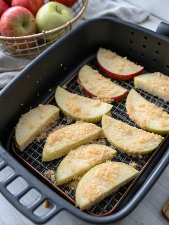 air fryer apple fries — final step Final step for air fryer apple fries — plated and ready