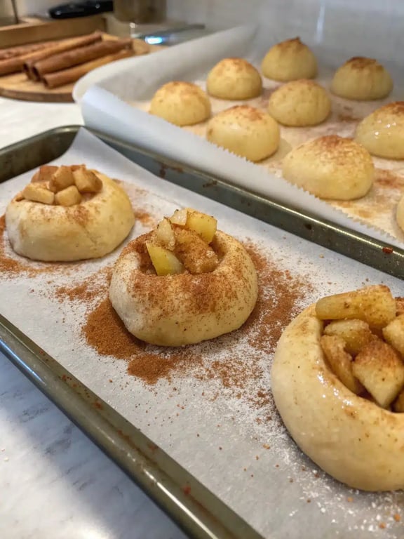 Final step for caramel apple pie bombs — plated and ready