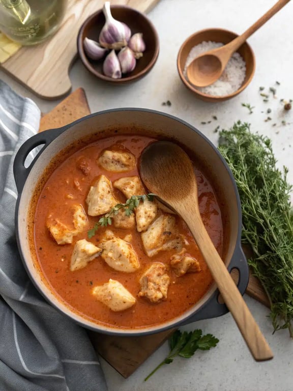 Final step for chicken tikka masala — plated and ready