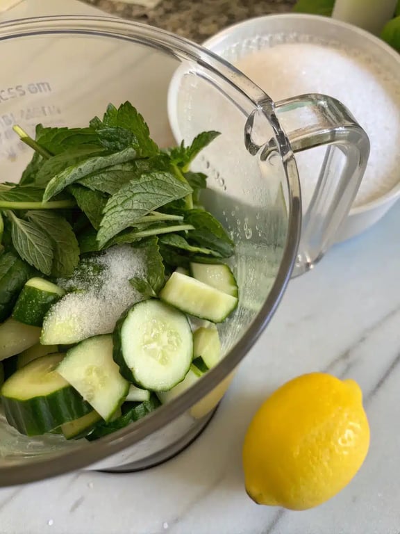 Tasting and adjusting the sweetness of chilled cucumber lemonade