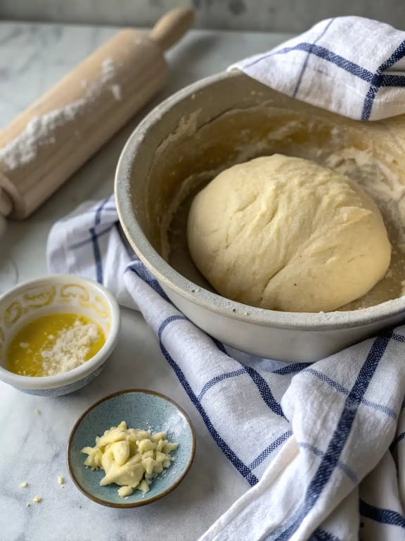 Mixing softened butter with minced garlic and parsley for the garlic butter filling