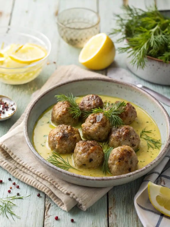 Greek meatballs lemon sauce with bright freshness