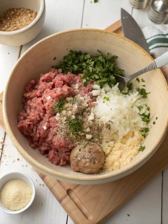 Step 2 for Greek meatballs lemon sauce — process in progress