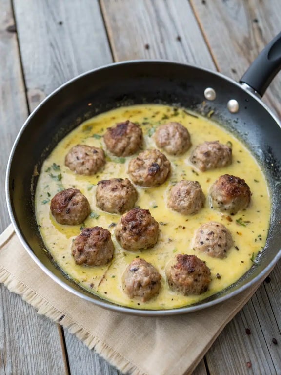 Final step for Greek meatballs lemon sauce — plated and ready