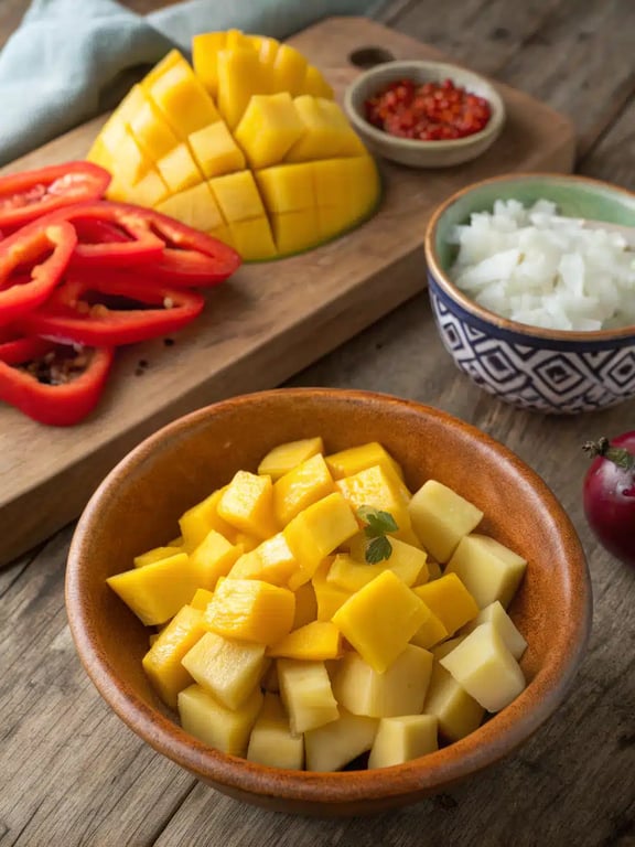 Step 2 for mango habanero sauce — process in progress