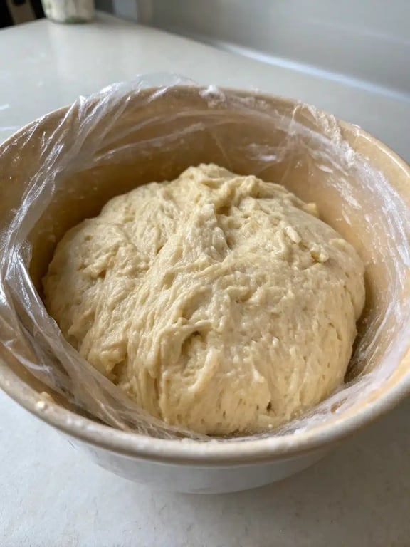 Step 4 for no knead turkish bread — texture check