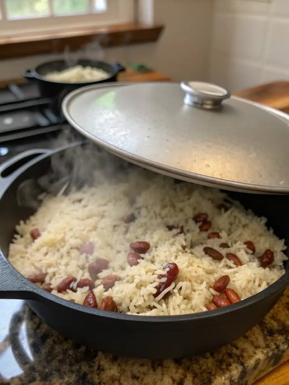 Final step for spanish rice beans — plated and ready