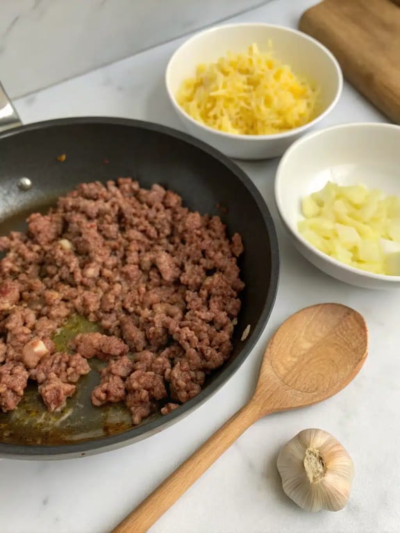 Step 2 for Turkish pizza recipe — process in progress