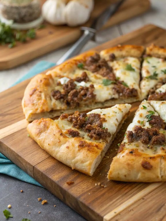 Turkish pizza recipe plated with salad and lemon wedges for serving