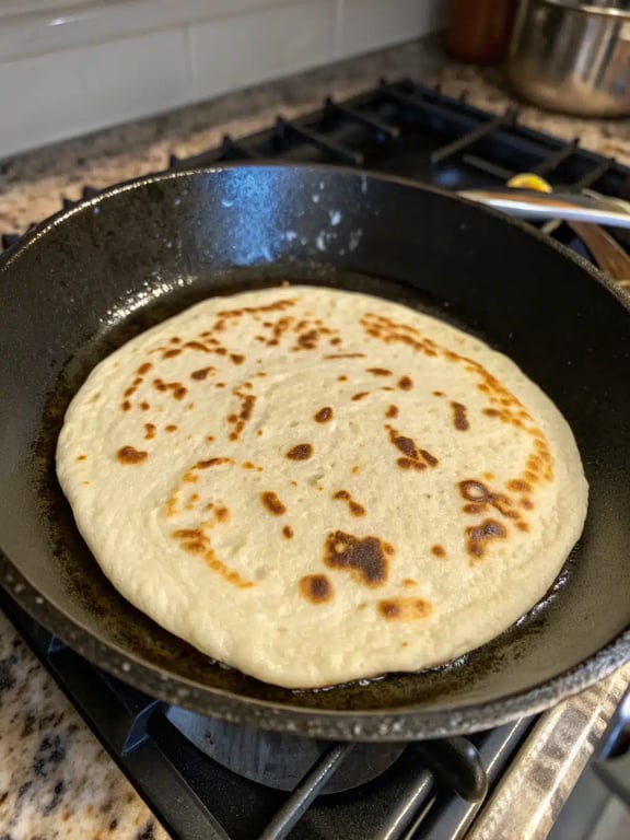 Final step for Turkish skillet bread recipe — plated and ready