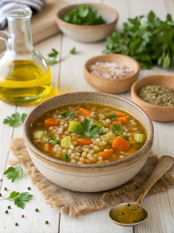 Vegetarian Barley Soup with Irresistible Freshness