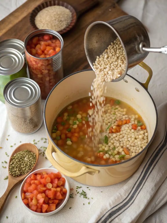 Step 4 for vegetarian barley soup — texture check