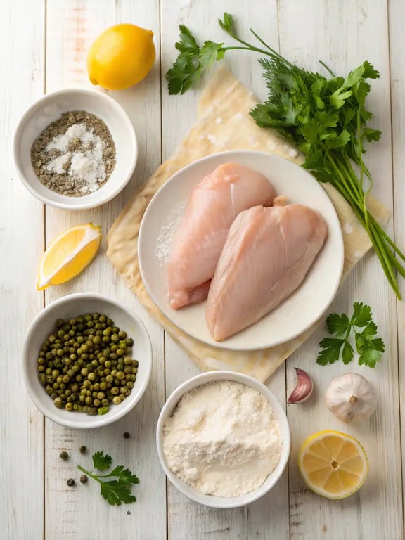 chicken piccata recipe ingredients chicken piccata recipe ingredients arranged on the counter