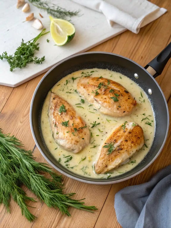 Final step for lemon dill chicken — plated and ready