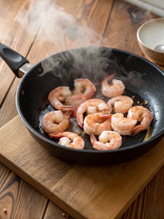 Final step for lemon feta shrimp — plated in a skillet with fresh parsley garnish