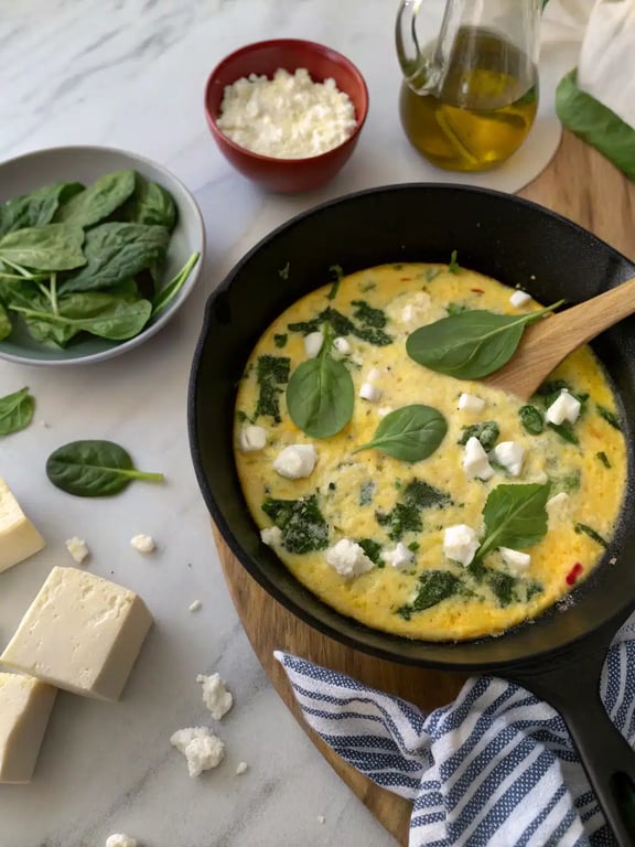 Final step for Mediterranean breakfast recipes — golden frittata sliced and plated with toast