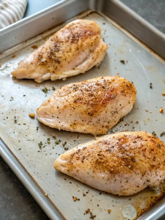 Finished Mediterranean chicken salad in a bowl, garnished with parsley