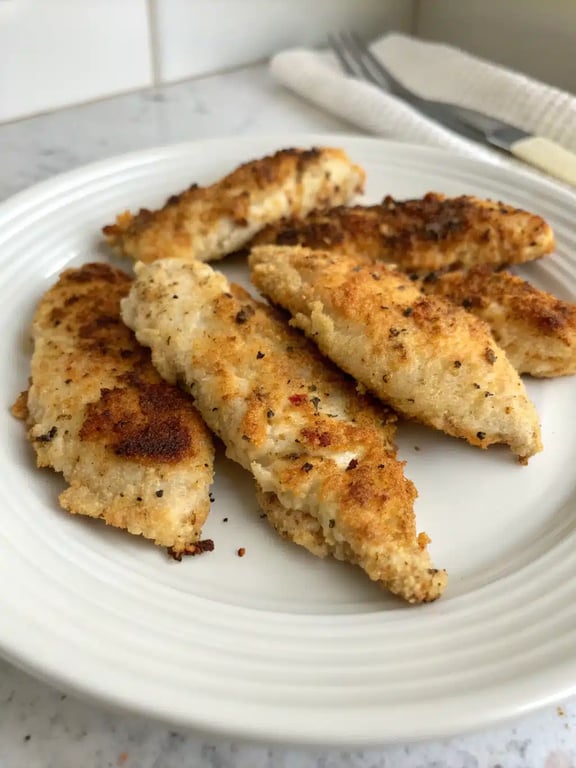 Mediterranean chicken tenders plated with a Greek salad and pita bread