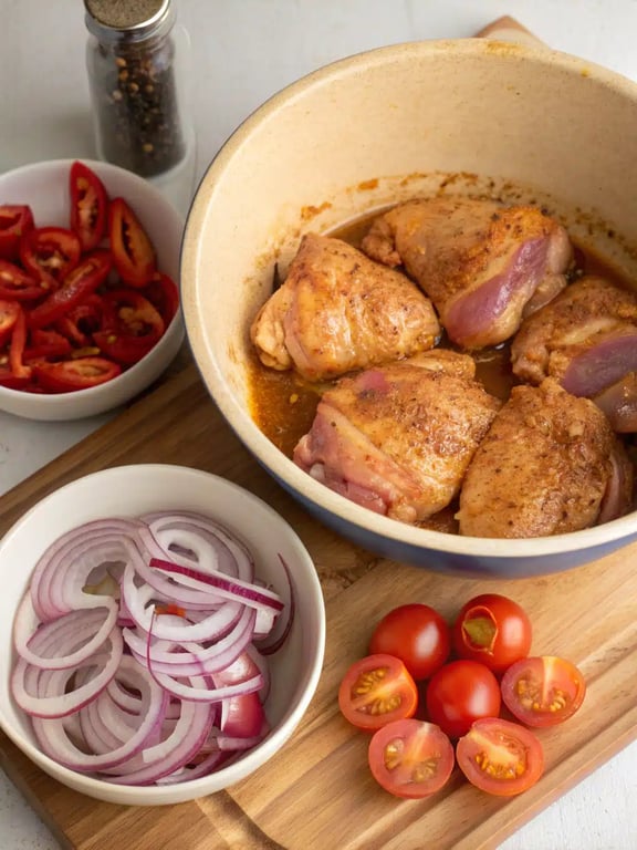 Step 4 for Mediterranean chicken thighs — texture check