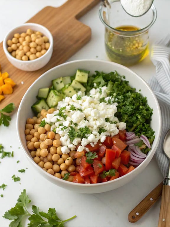 Final step for Mediterranean diet recipes — plated Greek salad ready to eat
