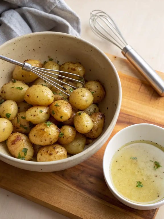 Step 4 for Mediterranean potato salad — checking the cooling potatoes