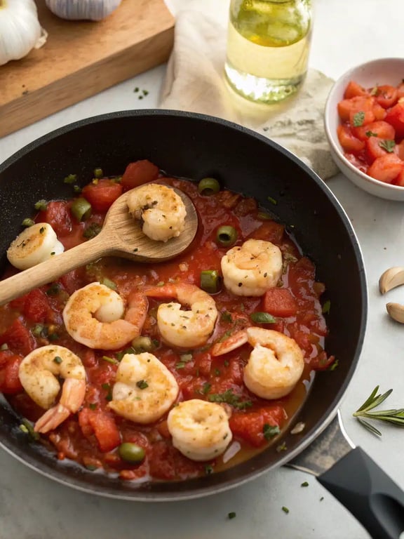Final step for Mediterranean seafood recipes — plated and ready