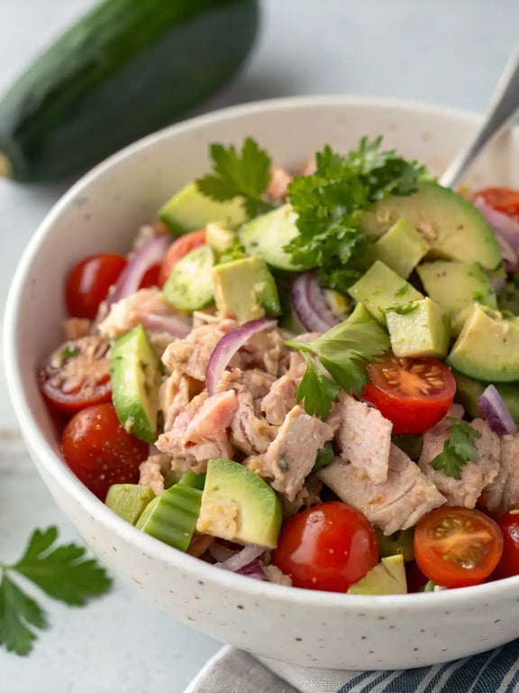 Final step for Mediterranean tuna salad — plated and ready