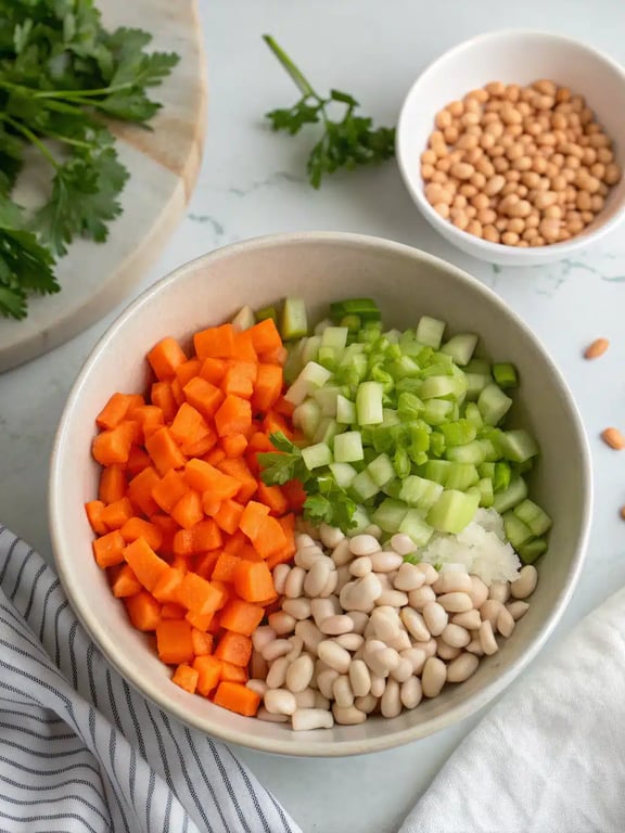 Step 2 for Mediterranean white bean soup — process in progress