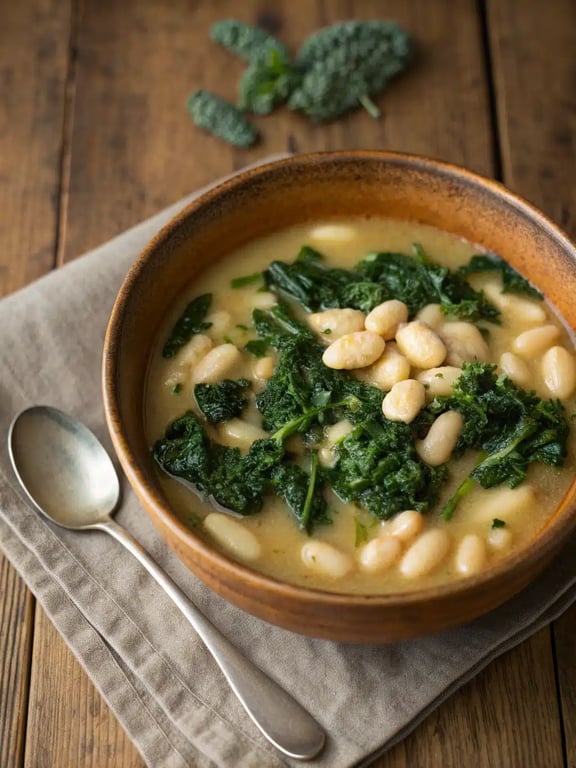 Final step for Mediterranean white bean soup — plated and ready
