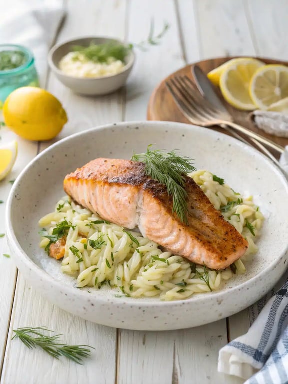 Seared Salmon Orzo for Easy Spring Freshness