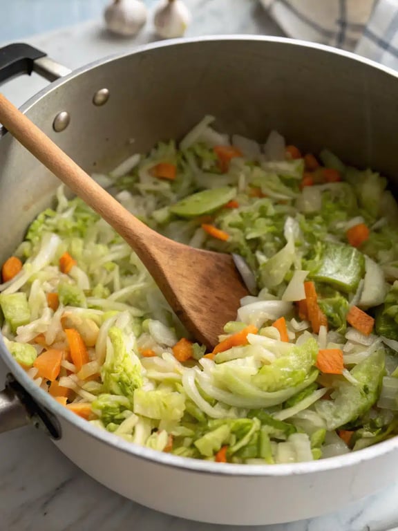 Step 4 for cabbage soup recipe — texture check