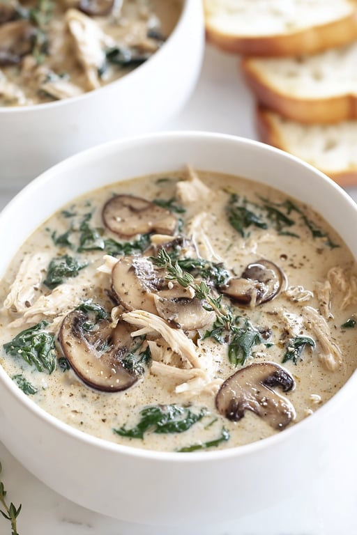 Comforting Shredded Chicken Mushroom Soup: 12 Ingredients