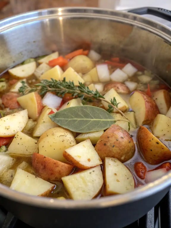 Step 4 for creamy vegetable soup — texture check