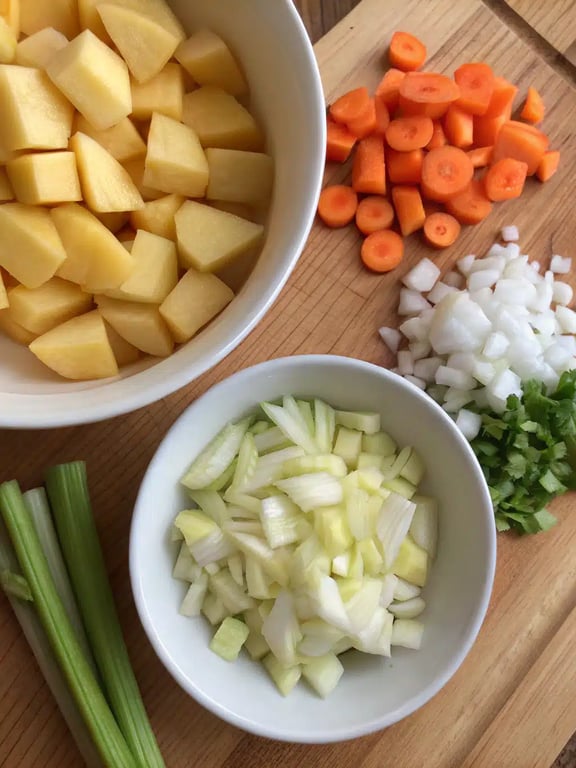 Step 2 for creamy vegetable soup — process in progress