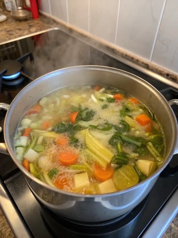 Final step for easy vegetable soup — plated and ready