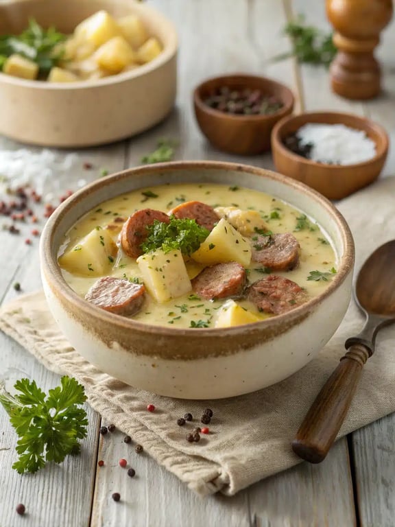 Soupe rapide aux saucisses et aux pommes de terre pour un réconfort nostalgique