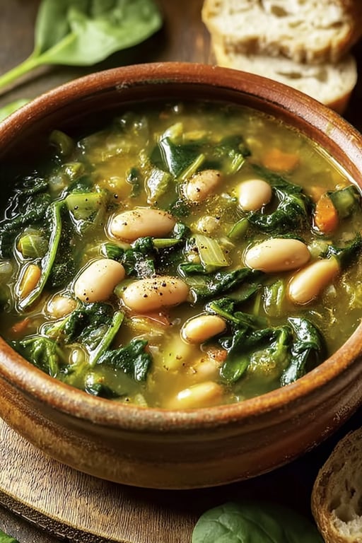 Spinach Lentil Butter Bean Soup: Makes 4 Servings