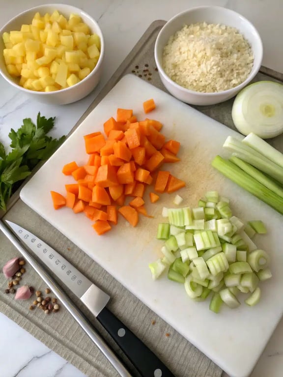Step 2 for vegetable soup recipe — process in progress