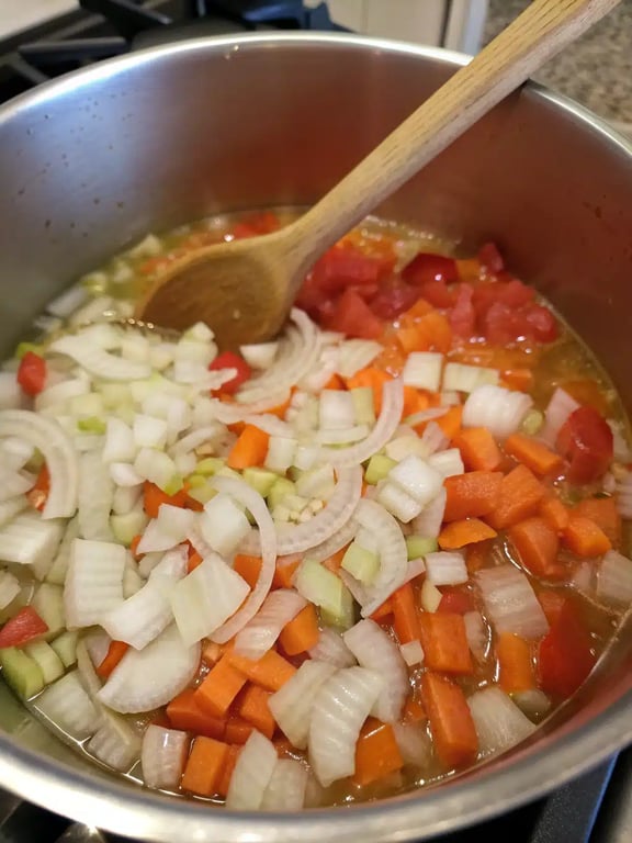 Step 4 for vegetable soup recipe — texture check
