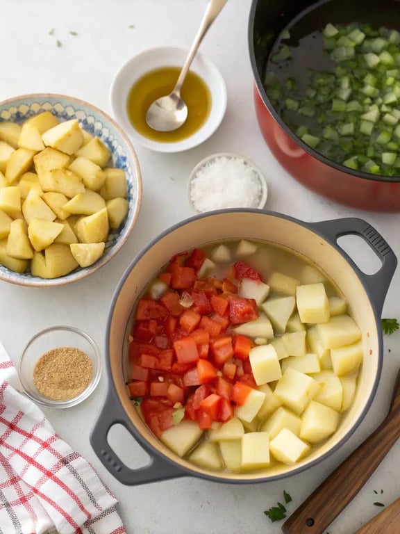 Step 4 for vegetable soup recipe — texture check