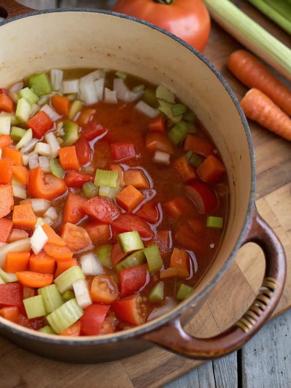 Step 4 for vegetable soup recipe — texture check