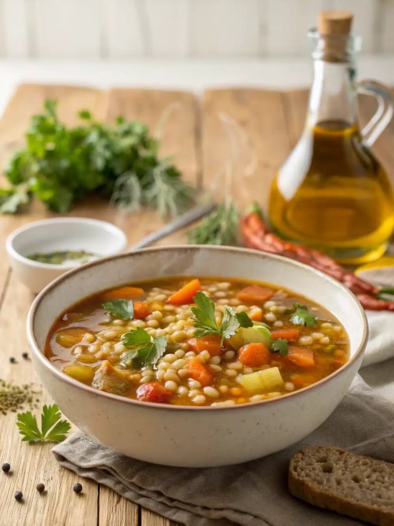 Soupe d'orge végétarienne pour un plaisir simple et des repas préparés à l'avance
