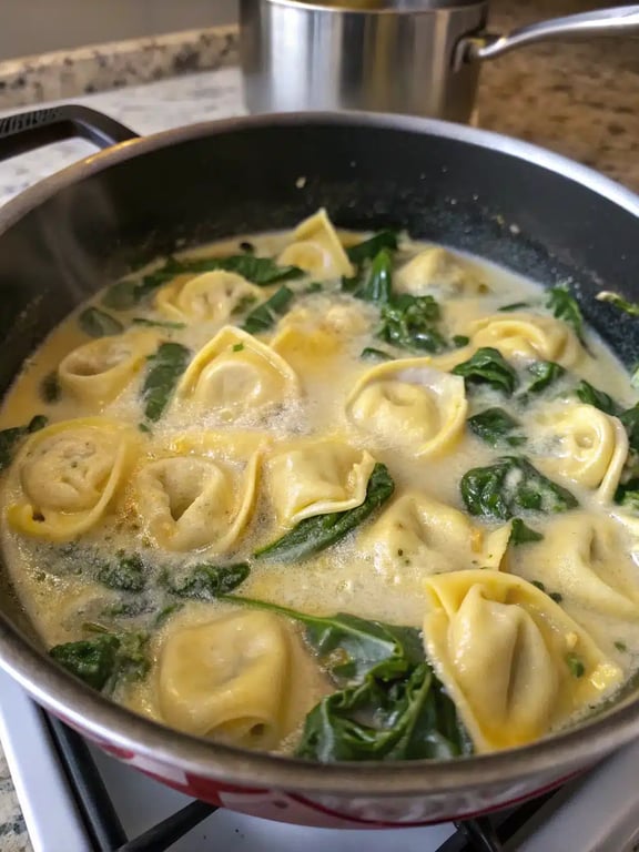 Finished white lasagna soup ladled into a bowl, ready to eat
