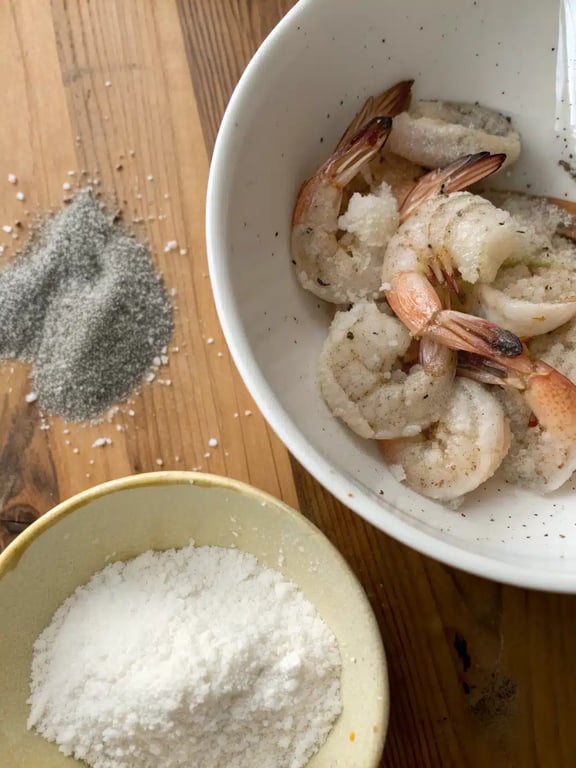 Step 2 for bang bang shrimp tacos — process in progress
