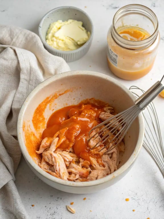 Step 4 for buffalo chicken sliders — texture check