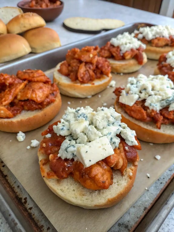 Final step for buffalo chicken sliders — plated and ready